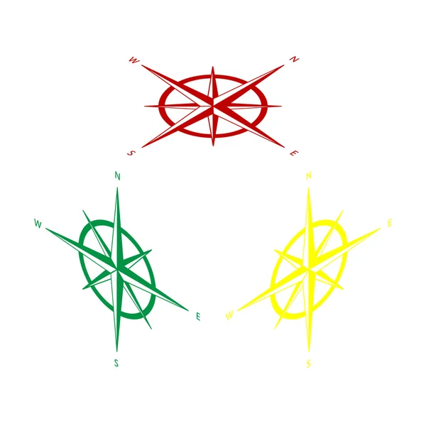 風配図記号。赤、緑、黄色のアイコンのアイソメ図スタイル. — ストックベクタ