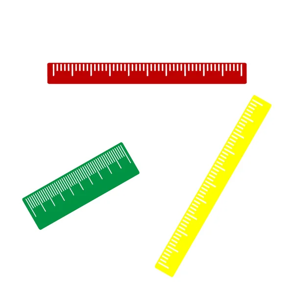 Sinal da régua do centímetro. Estilo isométrico do ícone vermelho, verde e amarelo . —  Vetores de Stock