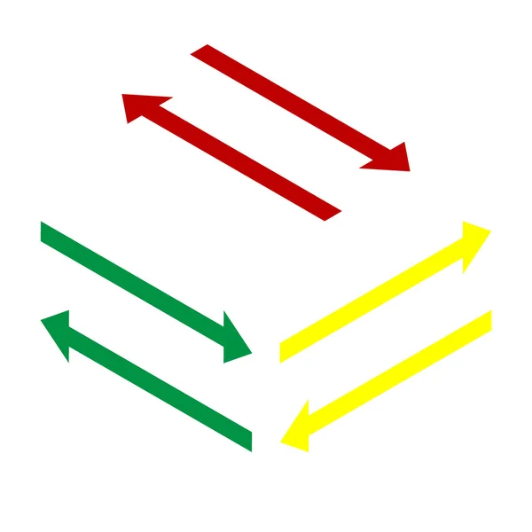 Seta sinal simples. Estilo isométrico do ícone vermelho, verde e amarelo . — Vetor de Stock