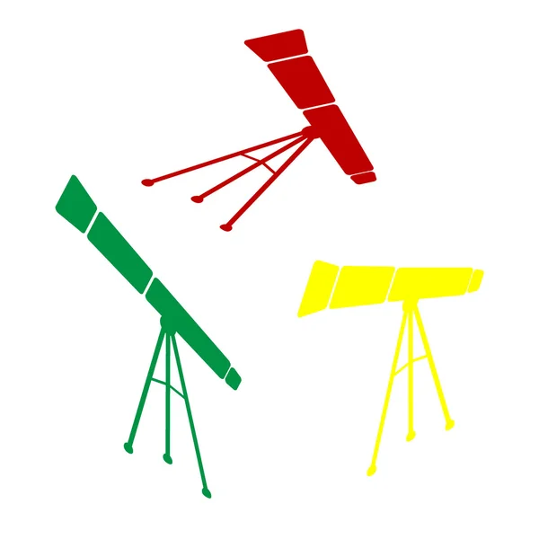 Telescopio segno semplice. Stile isometrico di icona rossa, verde e gialla . — Vettoriale Stock