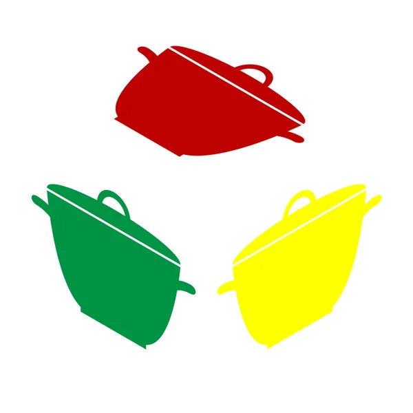 Saucepan simple sign. Isometric style of red, green and yellow icon. — Stock Vector