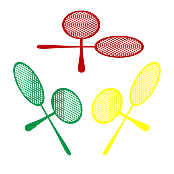 Tennis racquets sign. Isometric style of red, green and yellow icon. — Stock Vector