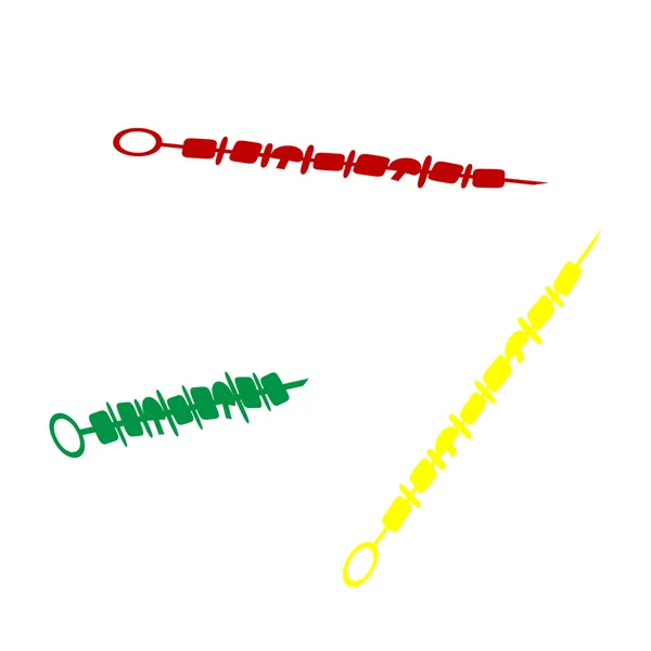 Shish kebab en brochetas firmar. Estilo isométrico de icono rojo, verde y amarillo . — Archivo Imágenes Vectoriales