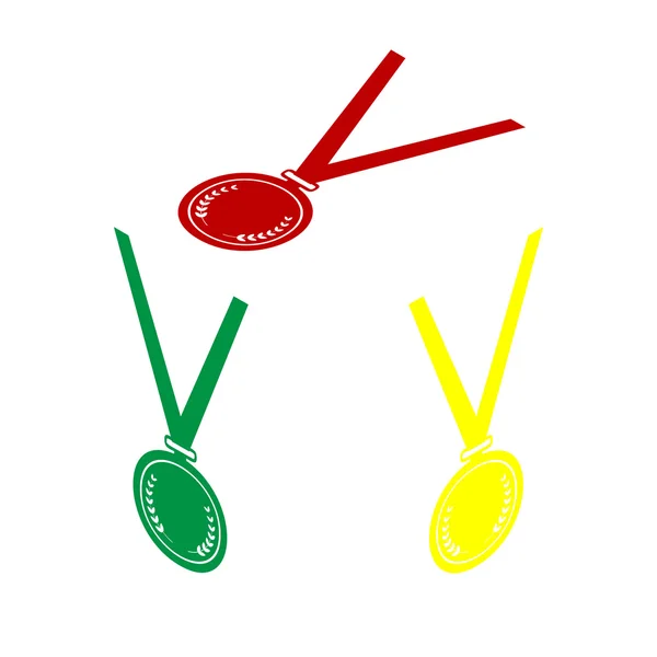 Medaille eenvoudige teken. Isometrische stijl van rode, groene en gele pictogram. — Stockvector