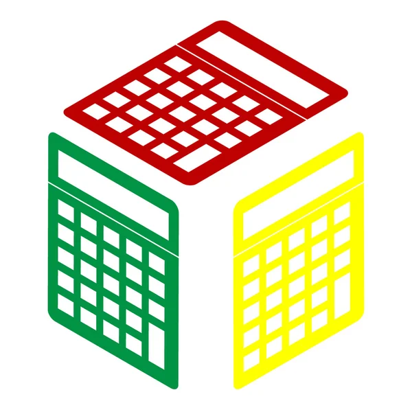 Kalkulačka jednoduché znamení. Izometrický styl červené, zelené a žluté ikony. — Stockový vektor
