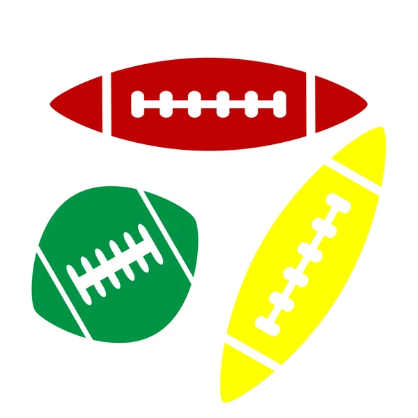 Американский простой футбольный мяч. Изометрический стиль иконки: красный, зеленый и желтый . — стоковый вектор