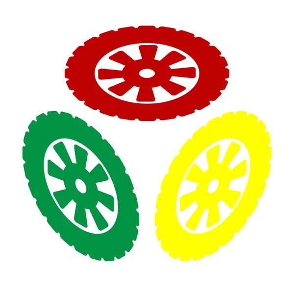Dopravní značka pneumatik. Izometrický styl červené, zelené a žluté ikony. — Stockový vektor