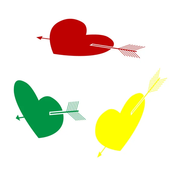 Signo de corazón de flecha. Estilo isométrico de icono rojo, verde y amarillo . — Vector de stock