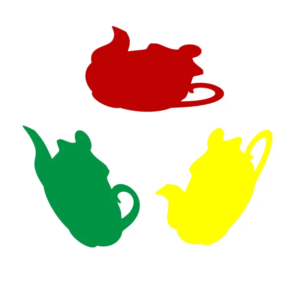 Tekokare kök tecken. Isometrisk stil av röda, gröna och gula ikonen. — Stock vektor