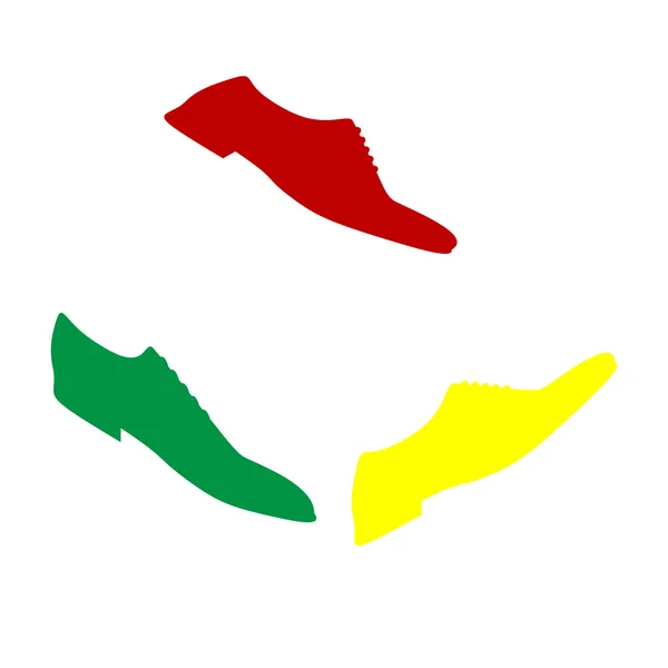 Знак мужской обуви. Изометрический стиль иконки: красный, зеленый и желтый . — стоковый вектор