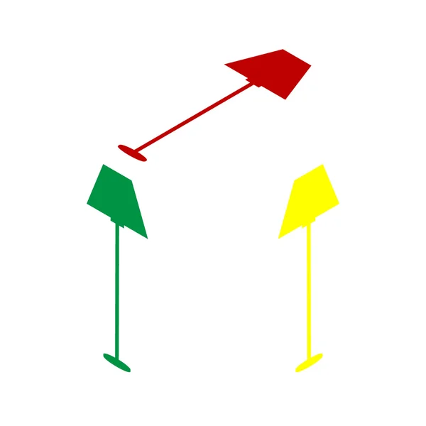 Lampe simple signe. Style isométrique d'icône rouge, verte et jaune . — Image vectorielle