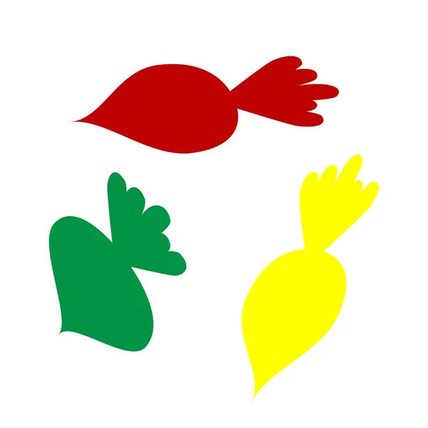 Rüben einfaches Zeichen. isometrischer Stil mit rotem, grünem und gelbem Symbol. — Stockvektor
