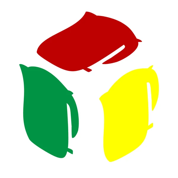 Señal de hervidor eléctrico. Estilo isométrico de icono rojo, verde y amarillo . — Vector de stock