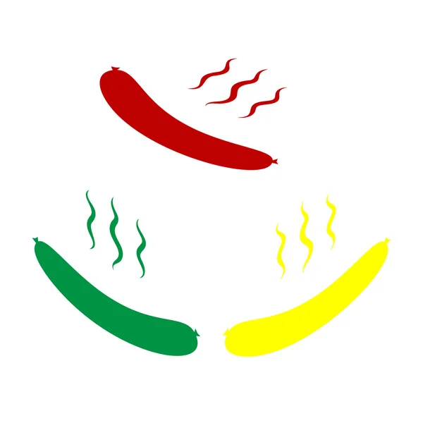 ソーセージの簡単な印。赤、緑、黄色のアイコンのアイソメ図スタイル. — ストックベクタ