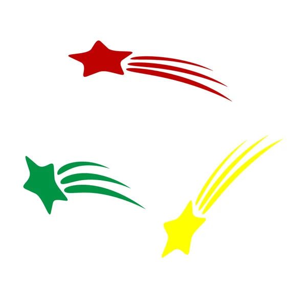 Sinal de estrela cadente. Estilo isométrico do ícone vermelho, verde e amarelo . —  Vetores de Stock