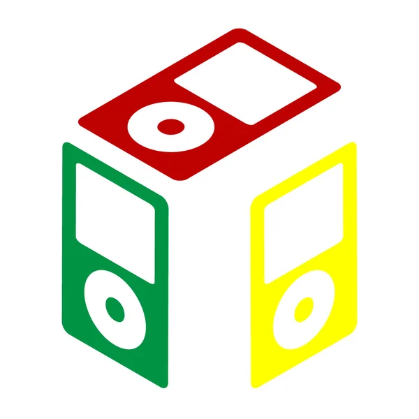 Портативное музыкальное устройство. Изометрический стиль иконки: красный, зеленый и желтый . — стоковый вектор
