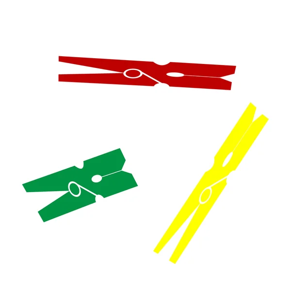 Wäscheklammer-Zeichen. isometrischer Stil mit rotem, grünem und gelbem Symbol. — Stockvektor