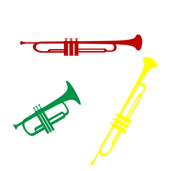 Instrument de musique Trompette signe. Style isométrique d'icône rouge, verte et jaune . — Image vectorielle