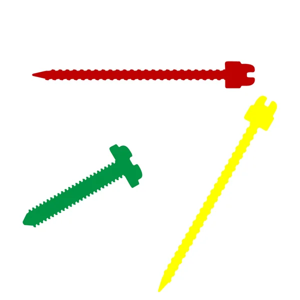 Parafuso ilustração sinal. Estilo isométrico do ícone vermelho, verde e amarelo . — Vetor de Stock