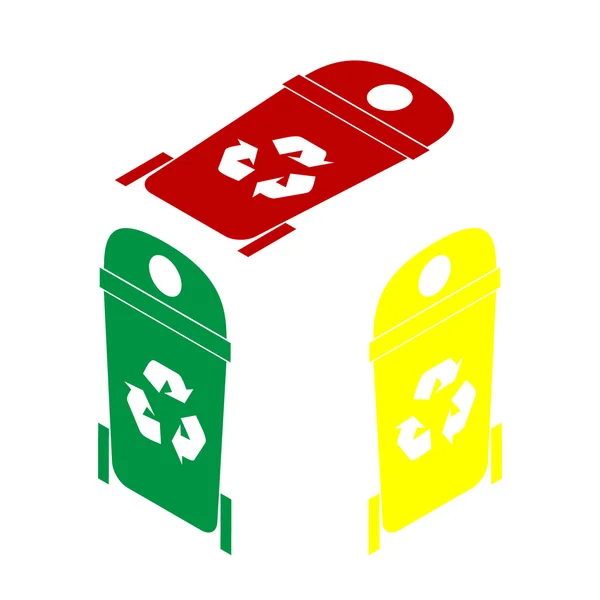 Кошик для сміття знак ілюстрації. Ізометричного стиль червоний, зелений і жовтий значок. — стоковий вектор