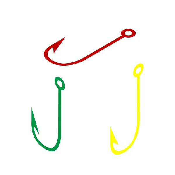 Illustration du panneau Fishing Hook. Style isométrique d'icône rouge, verte et jaune . — Image vectorielle