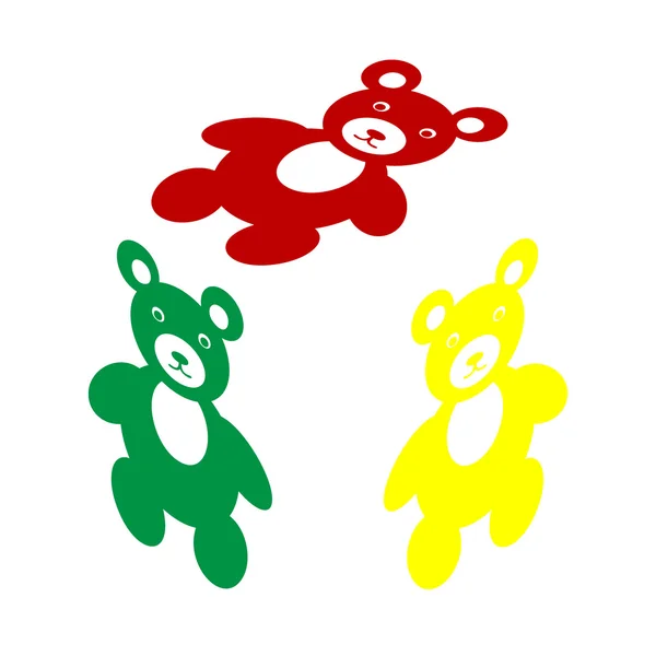 Teddy urso sinal ilustração. Estilo isométrico do ícone vermelho, verde e amarelo . —  Vetores de Stock