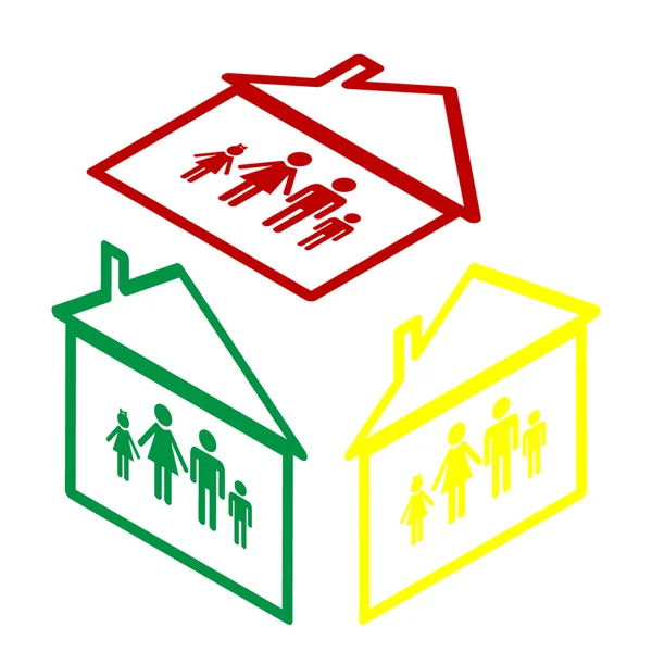 Ilustración del signo familiar. Estilo isométrico de icono rojo, verde y amarillo . — Vector de stock