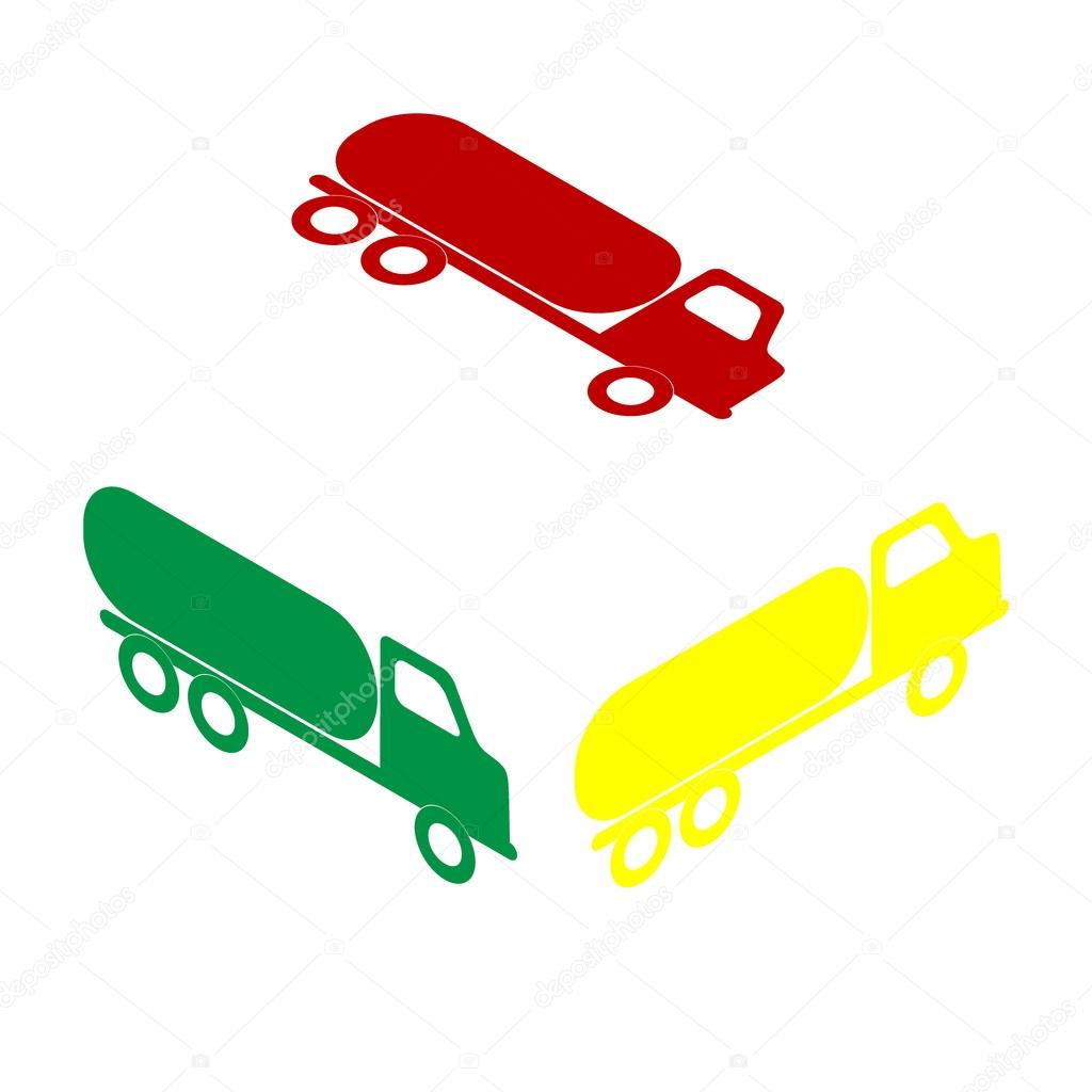 Car transports sign. Isometric style of red, green and yellow icon.