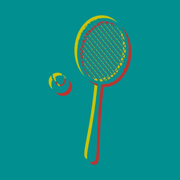 Raqueta Tenis Con Rótulo Pelota Icono Relieve Pseudo Con Colores — Vector de stock