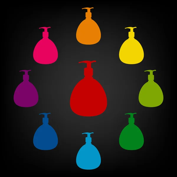 Силуэт гель, пена или жидкий мыльный диспенсер Насос пластиковые бутылки — стоковый вектор