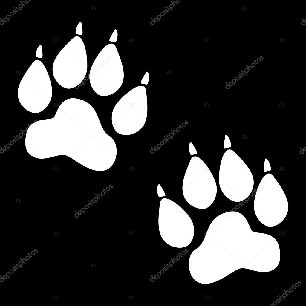 Animal Tracks. Vector illustration. White on the black