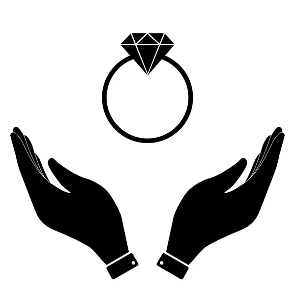 Diamond ring in hand icon — Stock Vector