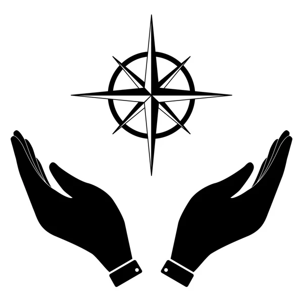 Wind rose in hand icon — Stock Vector