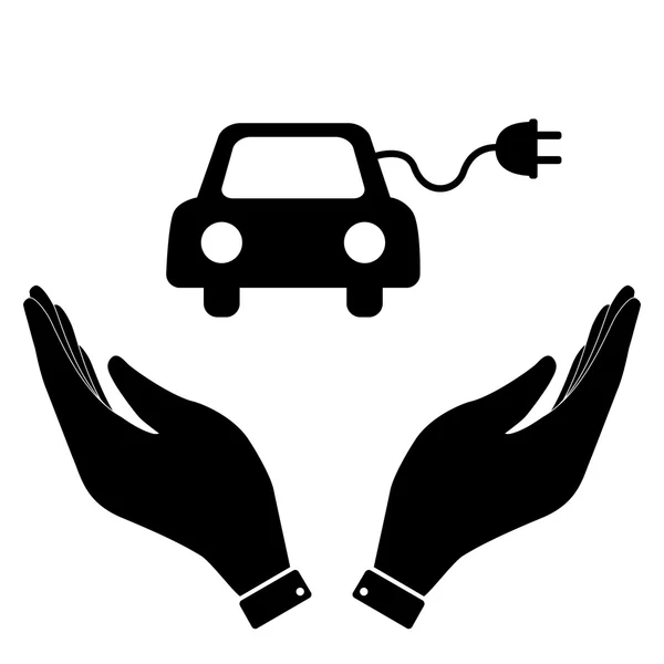 Eco coche en icono de la mano — Vector de stock