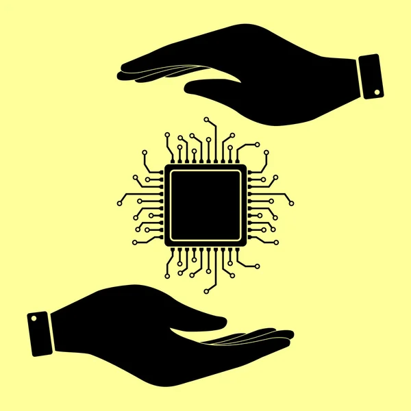 Opslaan of symbool te beschermen door handen. — Stockvector