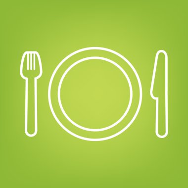 Fork line icon on green background clipart