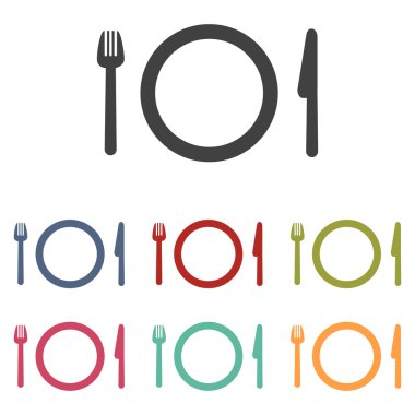 Çatal, plaka ve bıçak Icons set