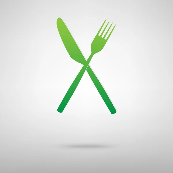 Зелена піктограма вилки та ножа — стоковий вектор