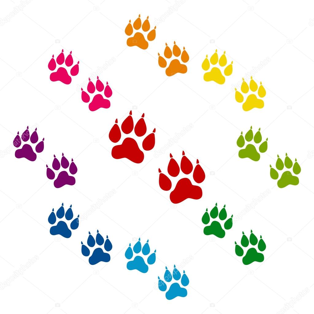 Animal Tracks icons colorfull set on white background