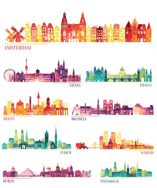 set of travel panoramas clipart