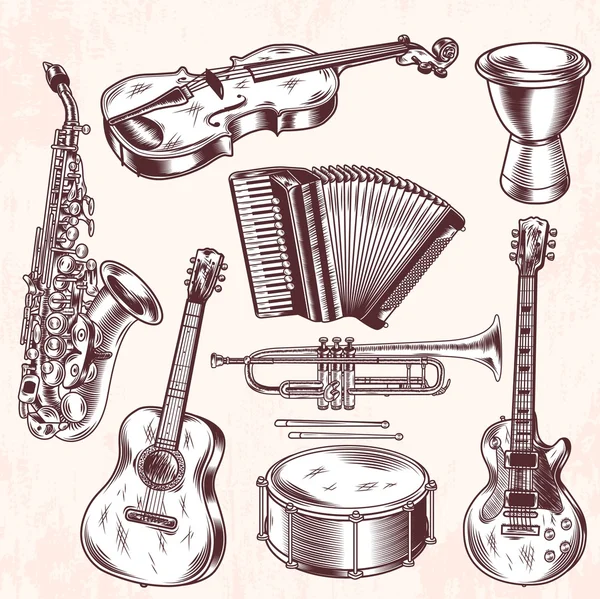 Conjunto de instrumentos musicais —  Vetores de Stock