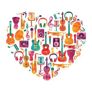 Musical instruments on heart shape clipart