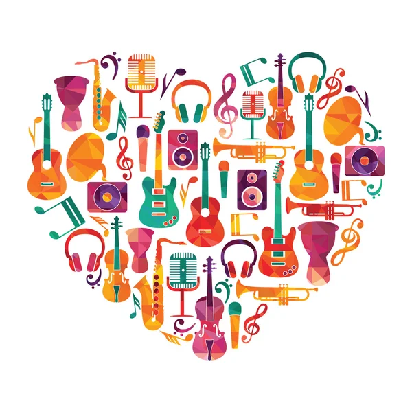 Musical instruments on heart shape — Stock Vector