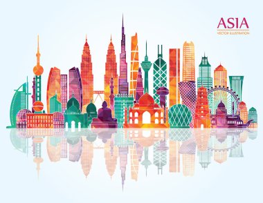 Asia skyline detailed silhouette clipart