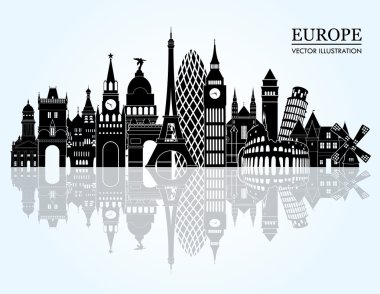 Europe manzarası detaylı siluet