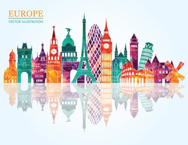Europe skyline detailed silhouette clipart