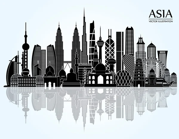 Asia skyline detailed silhouette — Stock Vector