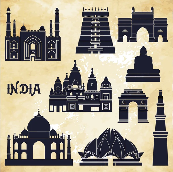 Monumentos y monumentos de la India — Vector de stock