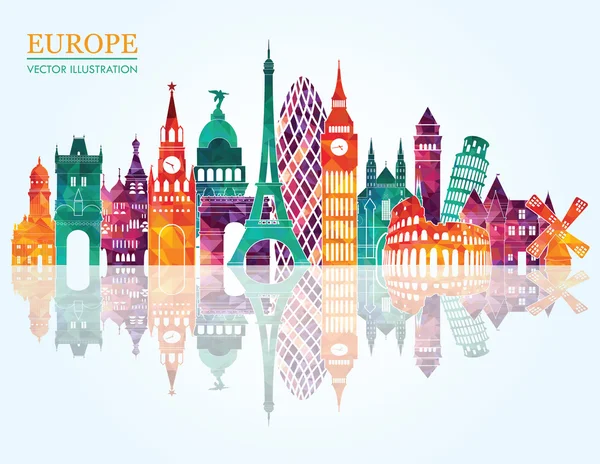 Europa Skyline detaillierte Silhouette — Stockvektor