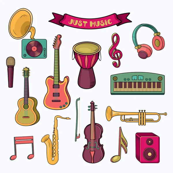 Dessin animé instruments de musique colorés — Image vectorielle